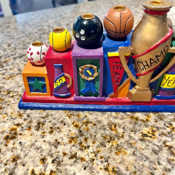 Vintage 1995 Sports Hanukkah Menorah Hand painted 10.5” x 2”x 5” - Picture 5 of 16